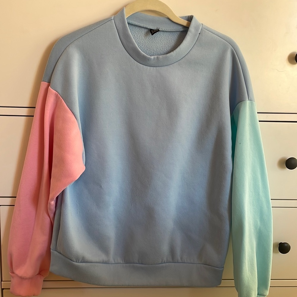 Blue Crewneck (with teal and pink sleeves)